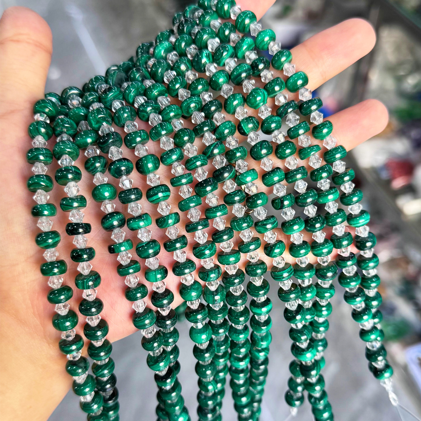 Natural Malachite Straight-Cut Spacer Beads 4*6mm Abacus Beads Loose Beads Semi-Finished DIY Necklace Bracelet Accessory Beads