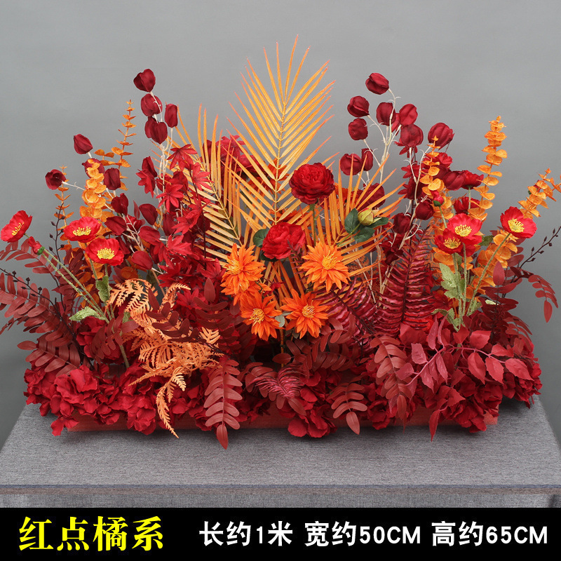Red orange poppy flower row