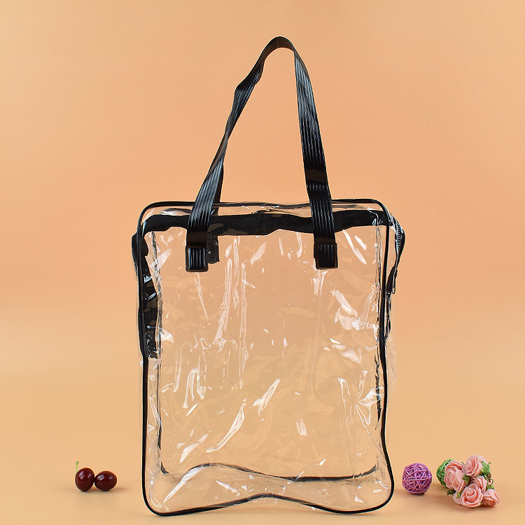 pvc透明购物袋手提大容量收纳包防水透明可视收纳袋现货批发
