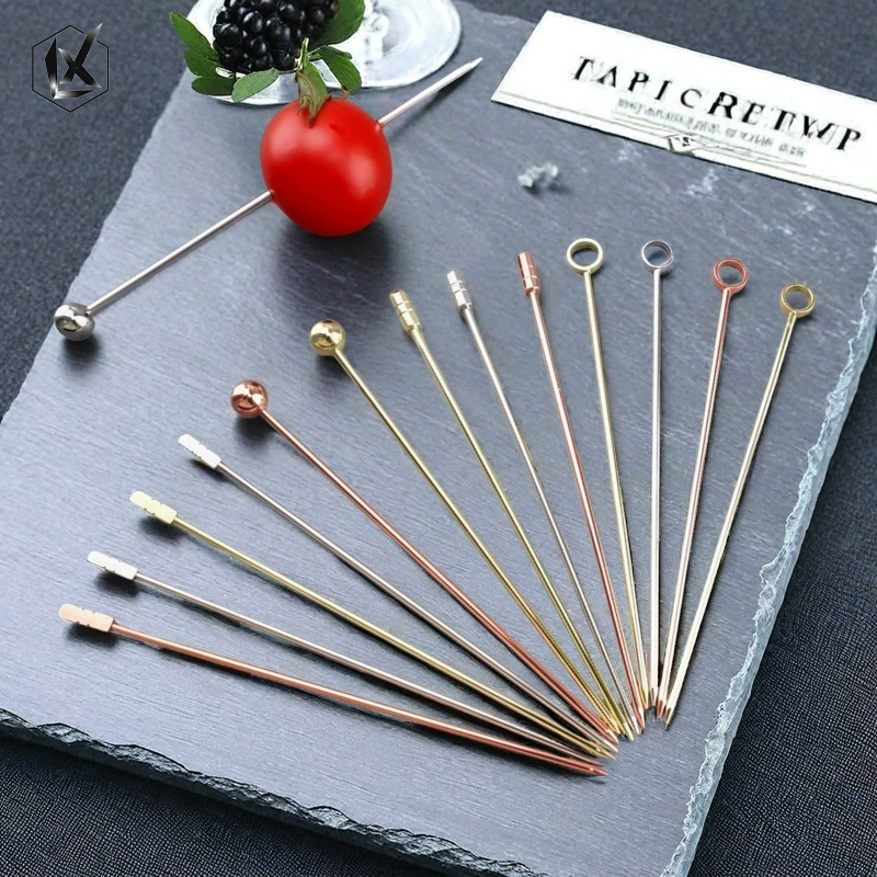 Фруктовая игла из нержавеющей стали 304, фруктовая вилка для коктейля, декоративная игла, вилка для фруктов из нержавеющей стали, покрытая игла для фруктов