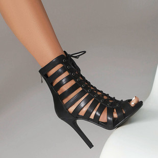European and American Stiletto Strap Black Sandals Jazz Dance Peep Toe Sandals Summer Open Toe Sexy High Heels Large Size