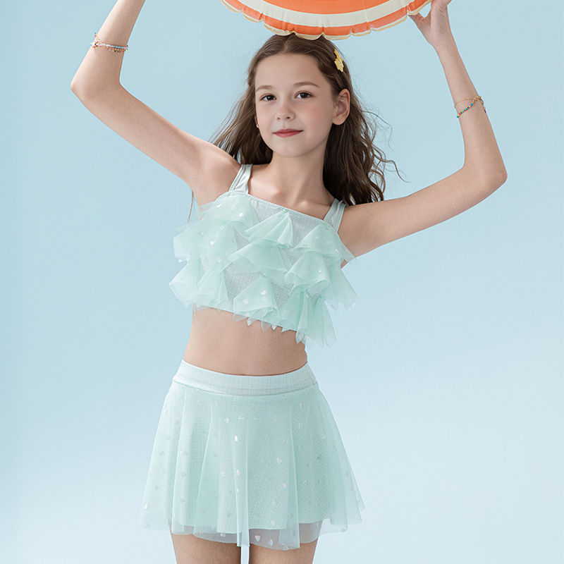 2025 nuevos trajes de baño para niños niñas divididas dos piezas de moda cabdaja de malla adorable traje de baño princesa de secundaria