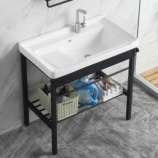 黑色不銹鋼支架陶瓷洗衣盆衛生間台盆洗手池帶搓板陽台水槽洗臉盆