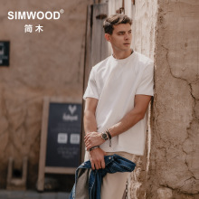 SIMWOOD/简木标准宽松 310g重磅基础纯色打底圆领短袖t恤SN120088