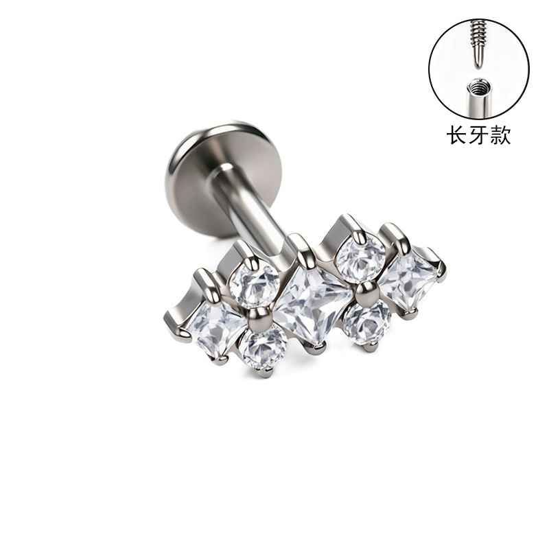 F136 Titanium Alloy Long Tooth Style Ear Studs, Finely Carved Ear Bone Studs with Zircon, Lip Studs, G23 Titanium Body Piercing Jewelry detail image 10