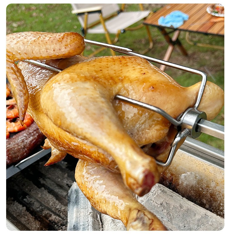 304 horquilla de parrilla de acero inoxidable horquilla de parrilla rotativa horquilla de parrilla accesorios multifuncionales horquilla de pollo a la parrilla exclusiva transfronteriza
