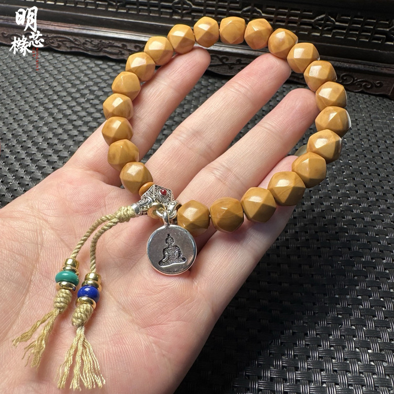 原色菩提唐八凌猴头手串DIY绿松石藏银三通规格1.0左右精工切面款