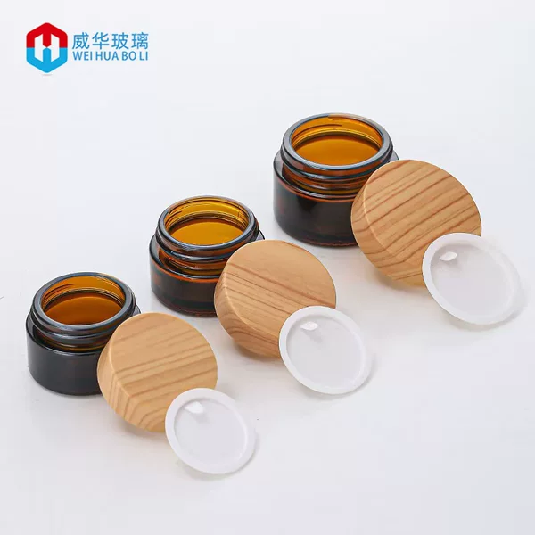 in stock 5-100g tea cream bottle wood grain bamboo cover glass cream bottle eye cream bottle cream bottle hand cream bottle