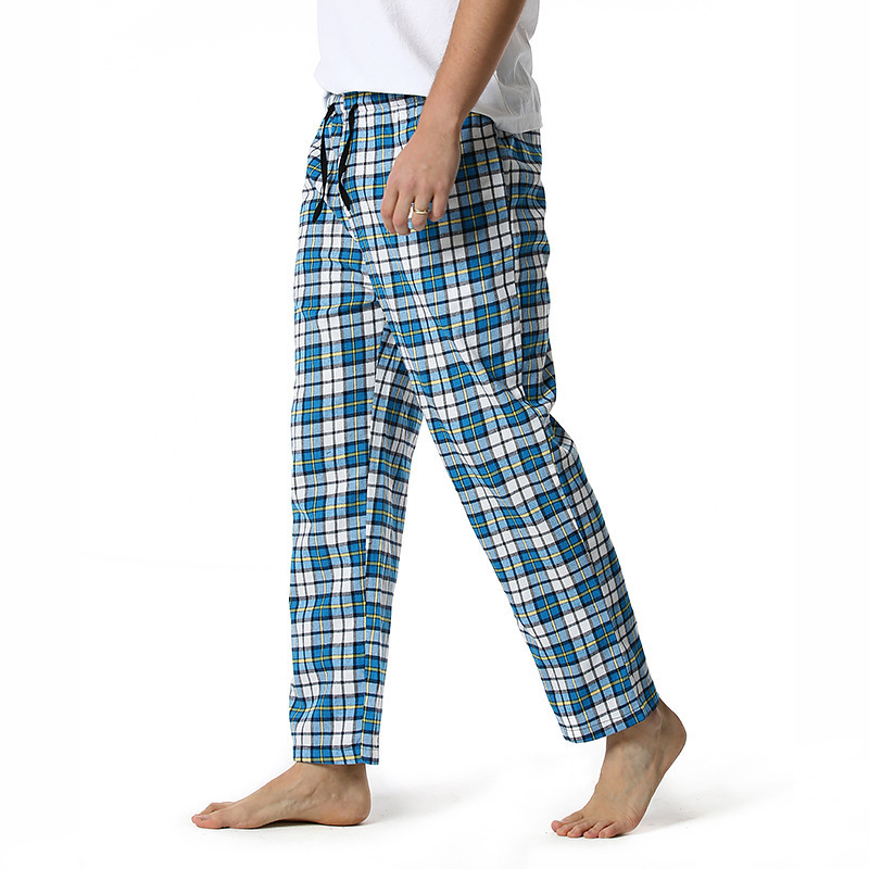 Men's Flannel Pajama Pants Casual Long Pants Cotton Plaid Straight Pants with Side Pockets Homewear_voghion.com