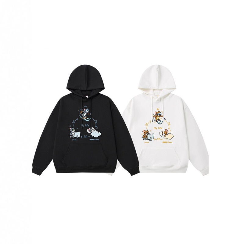 Three-Point One-Line Ski Tom Jerry Hooded Sweatshirt Fleece-Lined Men's and Women's Autum Loose Hoodie 12