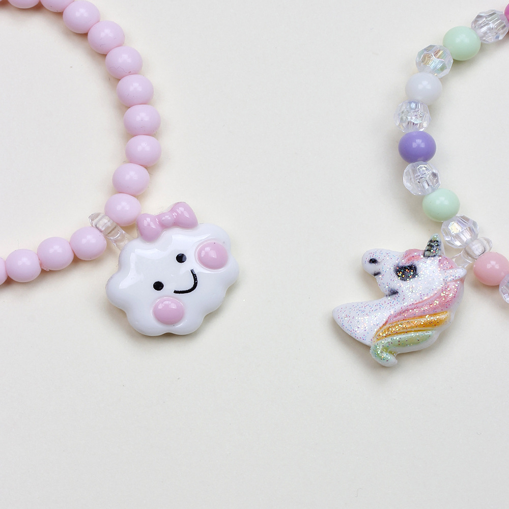 Cute Clouds Unicorn Plastic Resin Beaded Bracelets 6 Pieces