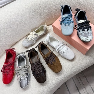 High Version Fashionable Versatile Crack Genuine Leather Ballet Shoes 2025 Spring and Summer New Tannin Cloth Flat Sports Casual Shoes