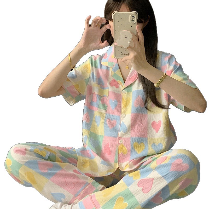 120G nubes de algodón pijama ropa para el hogar mangas cortas pantalones largos conjunto entidad mayorista sudeste asiático TK pedidos de comercio exterior transfronterizo