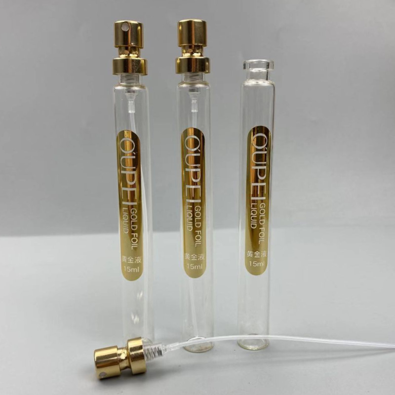 24K 黄金液精华液15ml香水瓶  喷雾瓶黄金线条 分装瓶拉管 黄金液