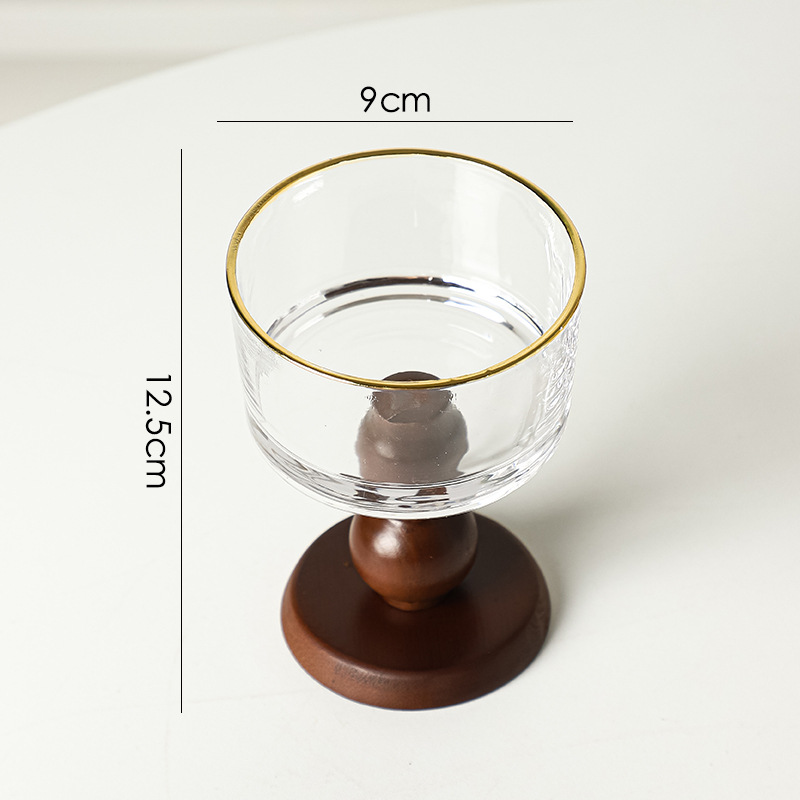 플랫 골드 림 유리 + 브라운 우드 하이 레그
