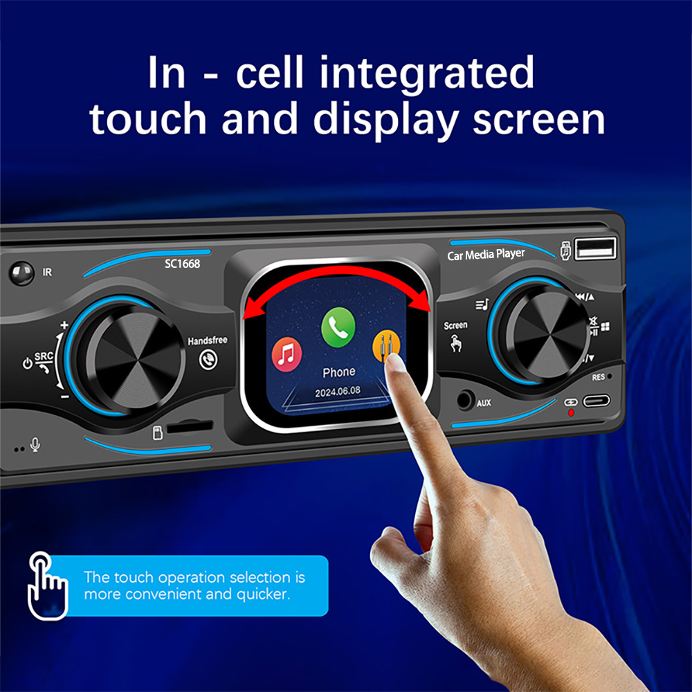 Car Bluetooth Mp3 Lossless Music USB Card Player Fm Radio Smart Touch Small Screen 12V Universal