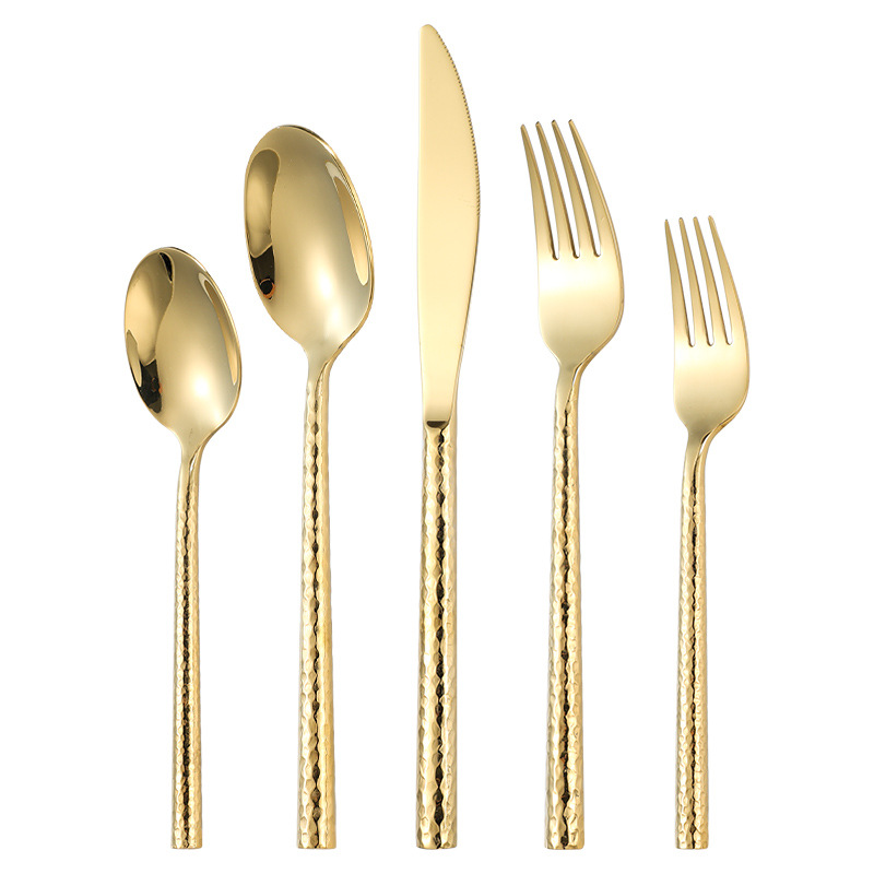 Edles Besteckset Mit Hammerschlagdesign Aus Edelstahl Rund_voghion.com