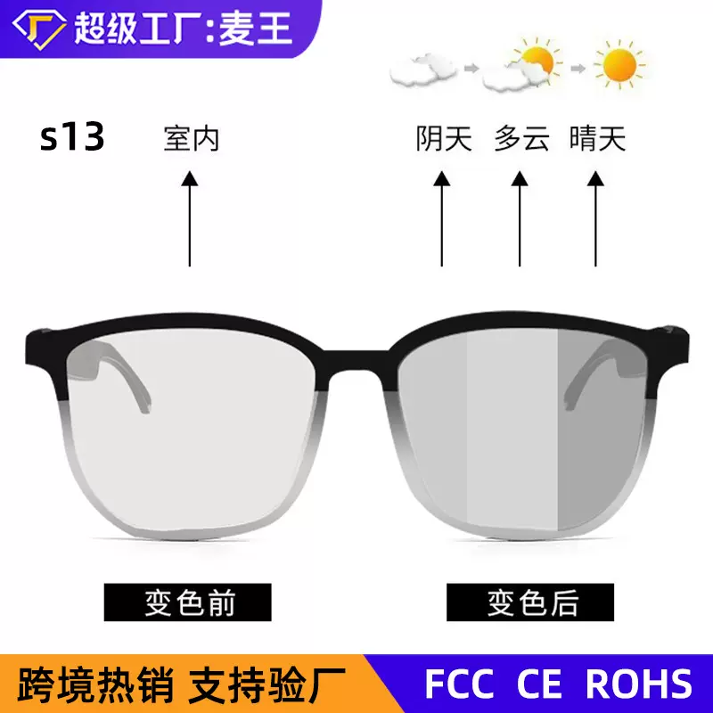 新款变色GS13智能蓝牙眼镜通话听歌钓鱼日夜两用磁吸智能充电镜片