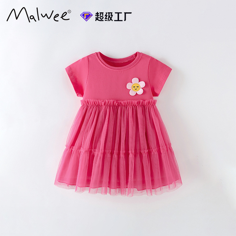 Vestido de niña malwee transfronterizo verano nuevo cuello redondo manga corta linda niña vestido de princesa falda de estilo occidental
