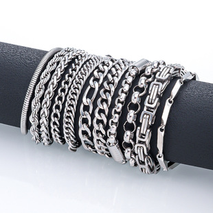 Stainless Steel Men's Bracelet European and American Domineering Hip-Hop Cuban Chain Plain Chain Bracelet Men's Titanium Steel Bracelet Does Not Fade When Bathing