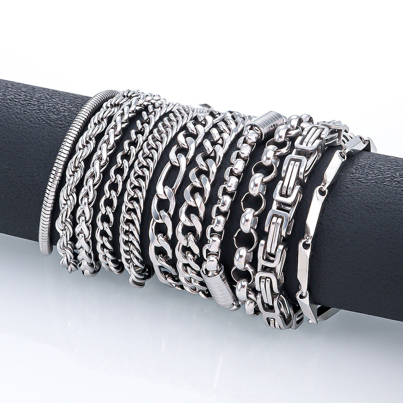 Stainless Steel Bracelet, European and American Style, Bold Hip-Hop 1:1 Plain Chain Bracelet for Men, Does Not Fade When Showering