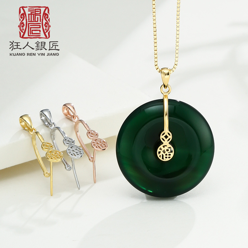 S925 Silver Clip Fu Word Money Figure Pendant Buckle Jade Stone Wax Safe Buckle Clip Clip Accessories
