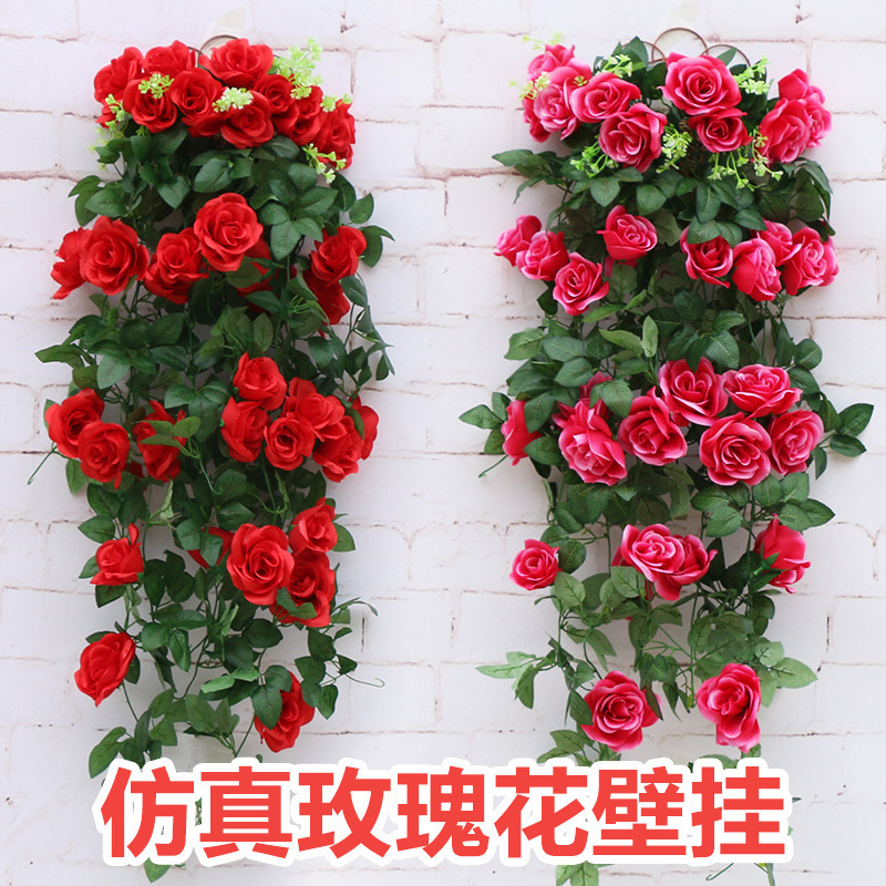 Simulación de rosa de pared colgante de flores falsas sala de estar interior techo de planta de pared de hierro forjado decoración de tubería de flores falsas rosa de pared