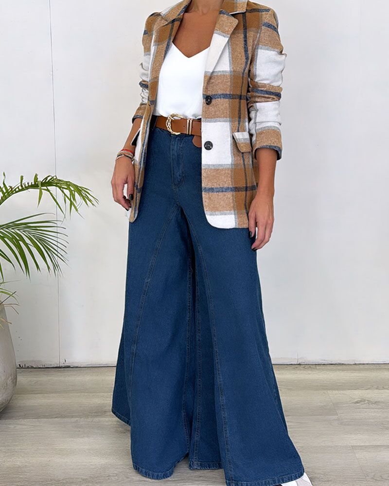 Women's Plaid Woolen Blazer Jacket - Elegant Autumn Outerwear_voghion.com