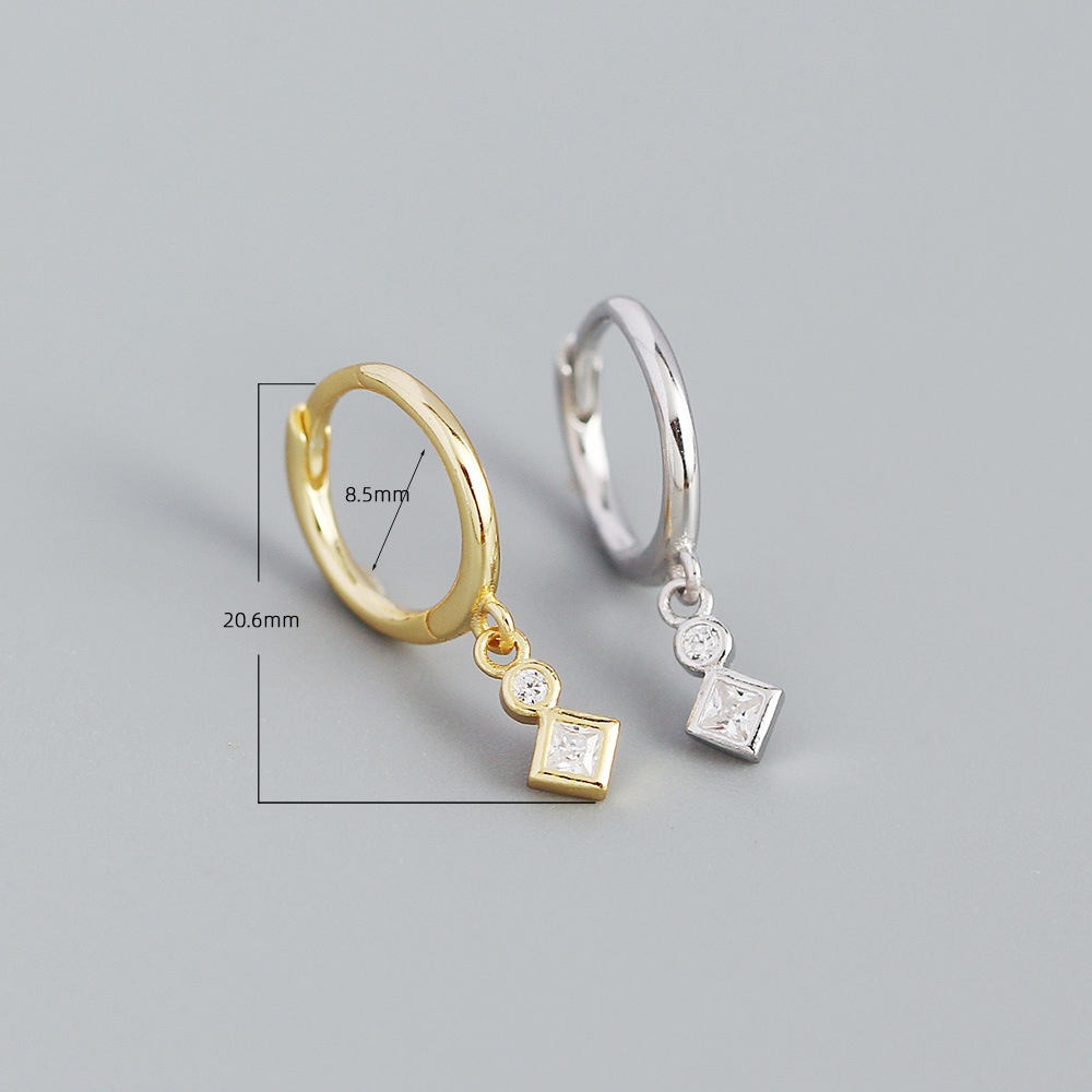 2g Weight 0.03µm Gold Plating Thickness Electroplating Gold Plating Process Yhe0383  Hot Sale S925 Silver Ins Geometric Cold Style Square Diamond-embedded Earclip Earrings Silver Stud Earrings