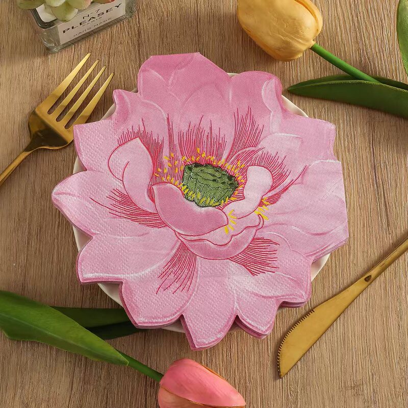 Irregular-shaped lotus flower printed napkins, unscented, for home use, hotel parties, disposable napkins, customizable Irregular-shaped lotus flower printed napkins, unscented, for home use, hotel parties, disposable napkins, customizable