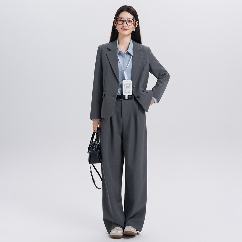 Gray petite women's suit, formal light business suit, 2026 new style, interview outfit with a sophisticated look