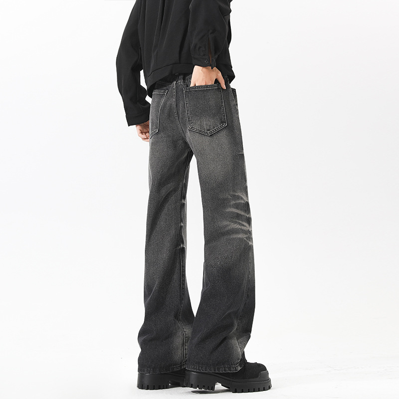 American High Street Vibe Retro Washed Distressed Jeans Men's Trendy Straight Leg Slightly Flared Slim Fit Cleanfit Long_voghion.com