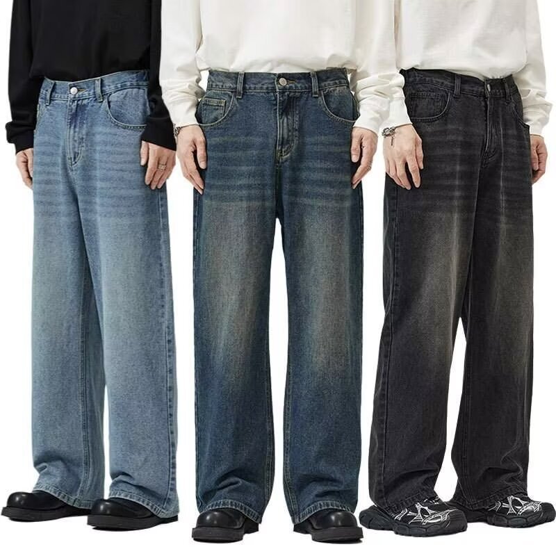 Streetwear Washed Denim Jeans – Loose Fit Straight-Leg Vintage Jeans For Men (Light Blue/Black/Retro, S-Xxxl)_mkmklike.com