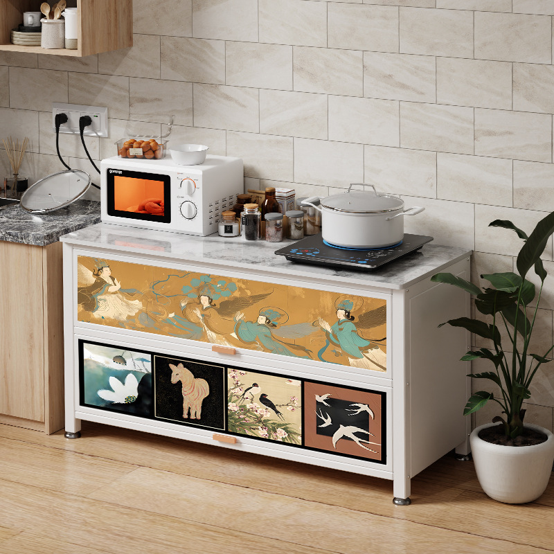Kitchen Storage Rack, Floor-Standing Cupboard, Slate Microwave Oven, Condiment Sideboard, Multi-Layer Storage Cabinet, Thickened Slate