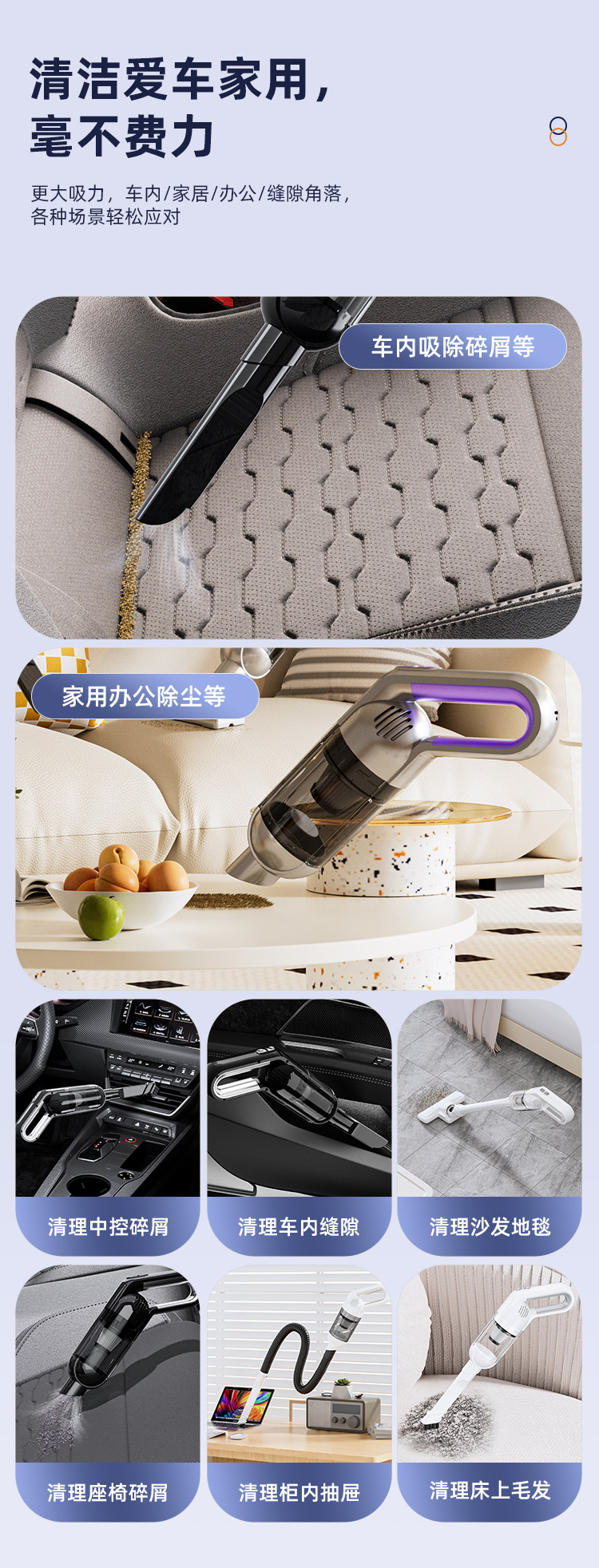 Wireless Vacuum Cleaner for Car and Home, Dual-Use, Blowing and Suction Integrated, Car-Mounted, Large Suction Power, Small Portable, Super Strong Suction, Wholesale
