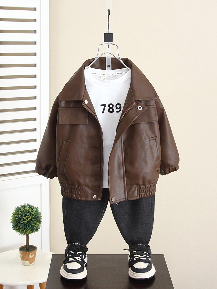Chaqueta de cuero para niños 5965, estilo primavera y otoño, chaqueta de otoño para niño, modelo nuevo 2026, top de otoño para bebé.