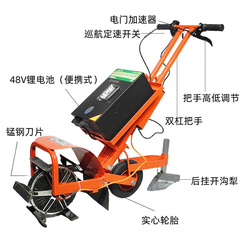 电动除草机小型家用开沟机翻土锄草松土充电式多功能农用微耕机