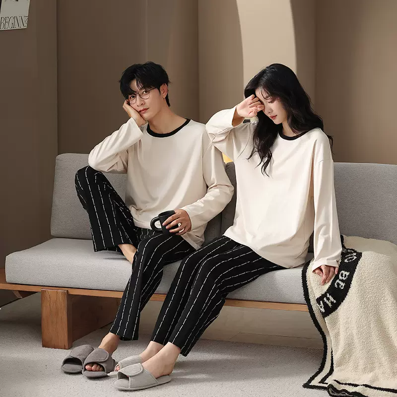 2026新款情侣睡衣女春秋季纯棉长袖秋冬天休闲男士翻领家居服套装