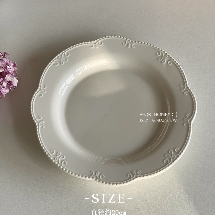 フレンチインズレトロスタイルプレート、高級レリーフレースホワイトプレート、朝食皿、平皿、デザートプレート、ケーキプレート|undefined