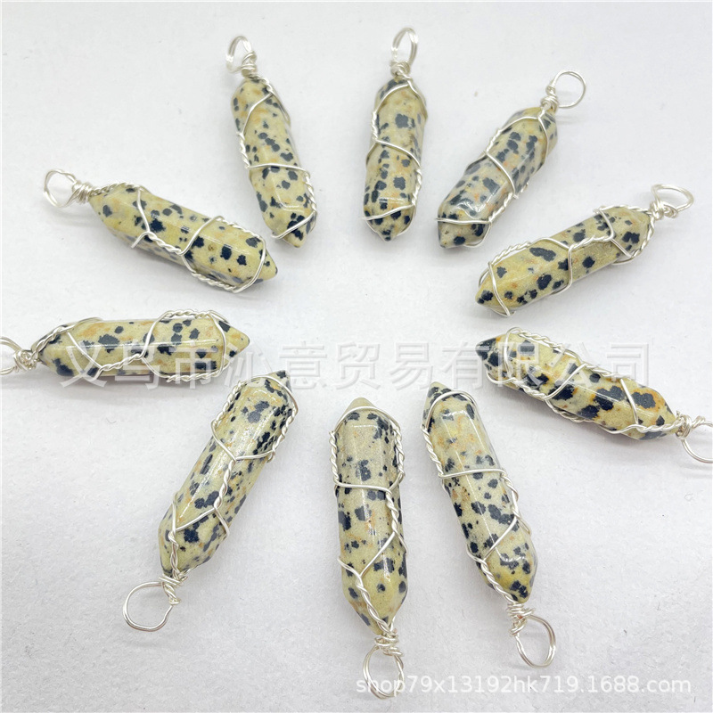 Comercio exterior caliente bobina hexagonal columna colgante collar de cristal natural hecho a mano de plata hilo bala joyería al por mayor