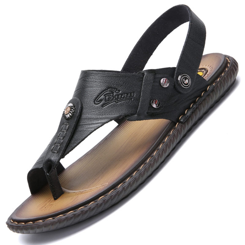 涼鞋男新款2021夏季超纖男士休閑套趾兩穿沙灘鞋透氣男鞋壹件代發