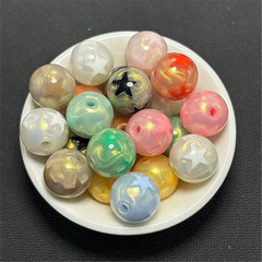 16mmアクリル玉金五芒星直孔玉DIYアクセサリー携帯チェーンビーズ