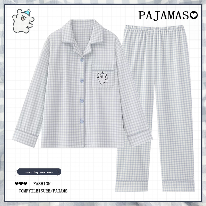 Otoño transfronterizo nuevo pijama mujer imitación algodón estilo coreano cardigan pantalones de manga larga dulce y lindo traje de servicio a domicilio exterior
