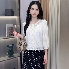 时尚洋气长袖衬衫女早秋新款设计感蕾丝拼接上衣温柔外贸显瘦小衫