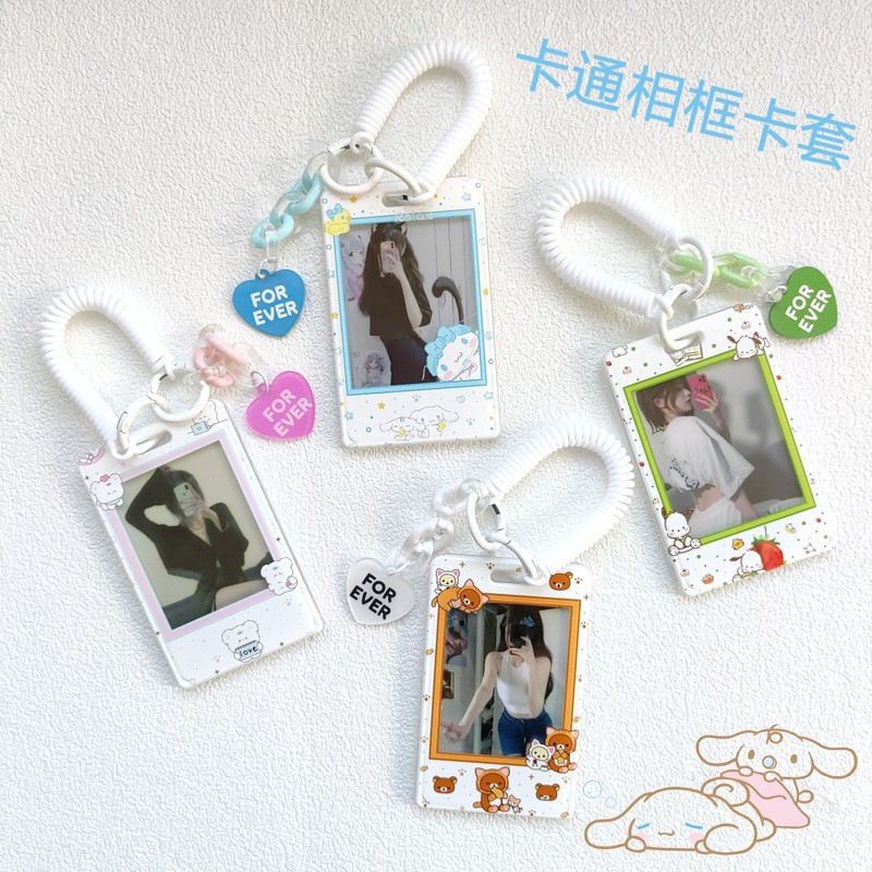 Small Card Access Card Holder Acrylic Transparent Double Card Protective Cover Elastic Keychain ID Card Bus Meal Card