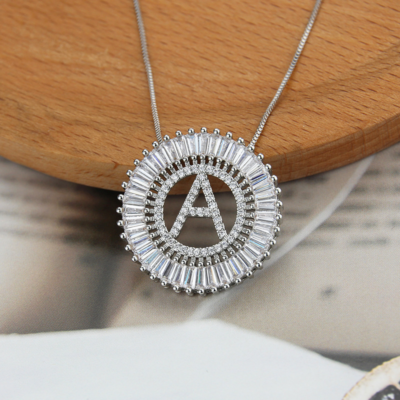 platinum 26 English alphabet inlaid zirconium necklace