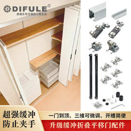 日式衣柜折叠门五金配件移门吊轨衣帽间折叠推拉柜门滑轮轨道全套