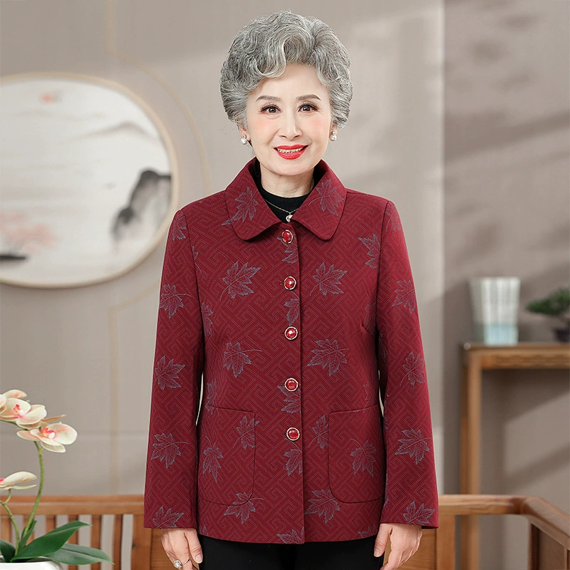 Люди среднего и пожилого возраста осенняя женская куртка бабуля шерстяная куртка мама с длинными рукавами 50 лет 60 лет с отворотом плюс топ