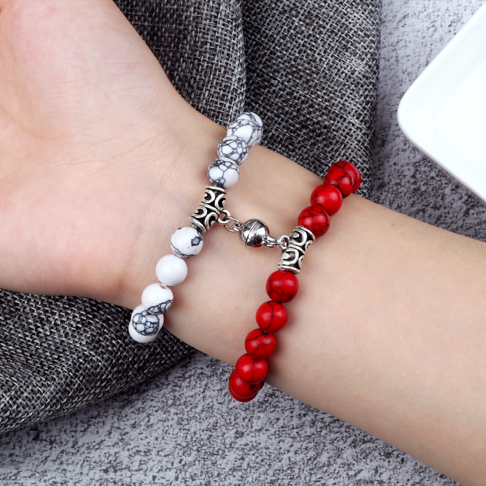 creative couple bracelets, magnet attraction 8mm round bead bracelets, a pair of men and women bracelets for long distance love commemoration_voghion.com