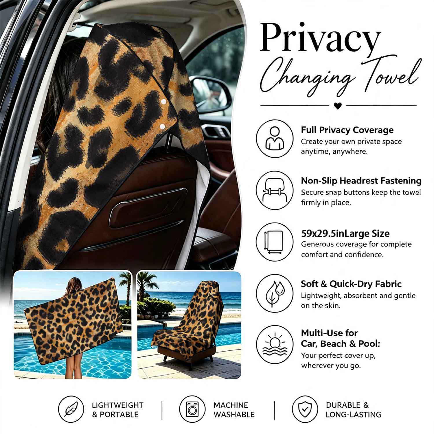 Printed bath towel and car seat cover 2-in-1, ultra-fine fiber outdoor beach and car dual-use universal seat cushion